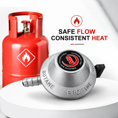 MB Silver Low Pressure LPG Gas Regulator (22mm) – Safe Gas Pressure Regulator with Gas Meter Indicator for 22mm Cylinders
